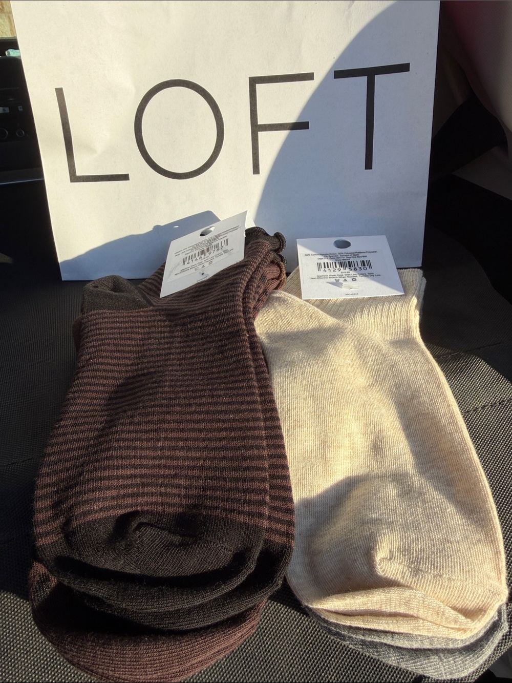 LOFT Men's Ankle Socks - Brown Stripe & Cream Pair